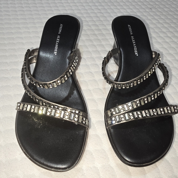 Athena Alexander Black Sandals with Metallic Jewelled Straps - Picture 1 of 5